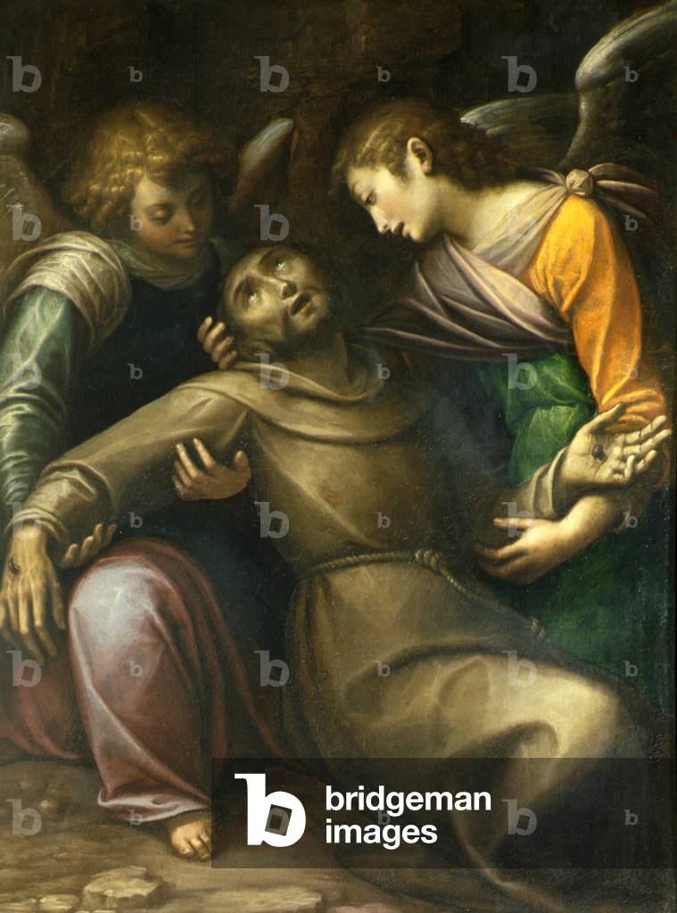 Saint Francis comforted by two Angels 