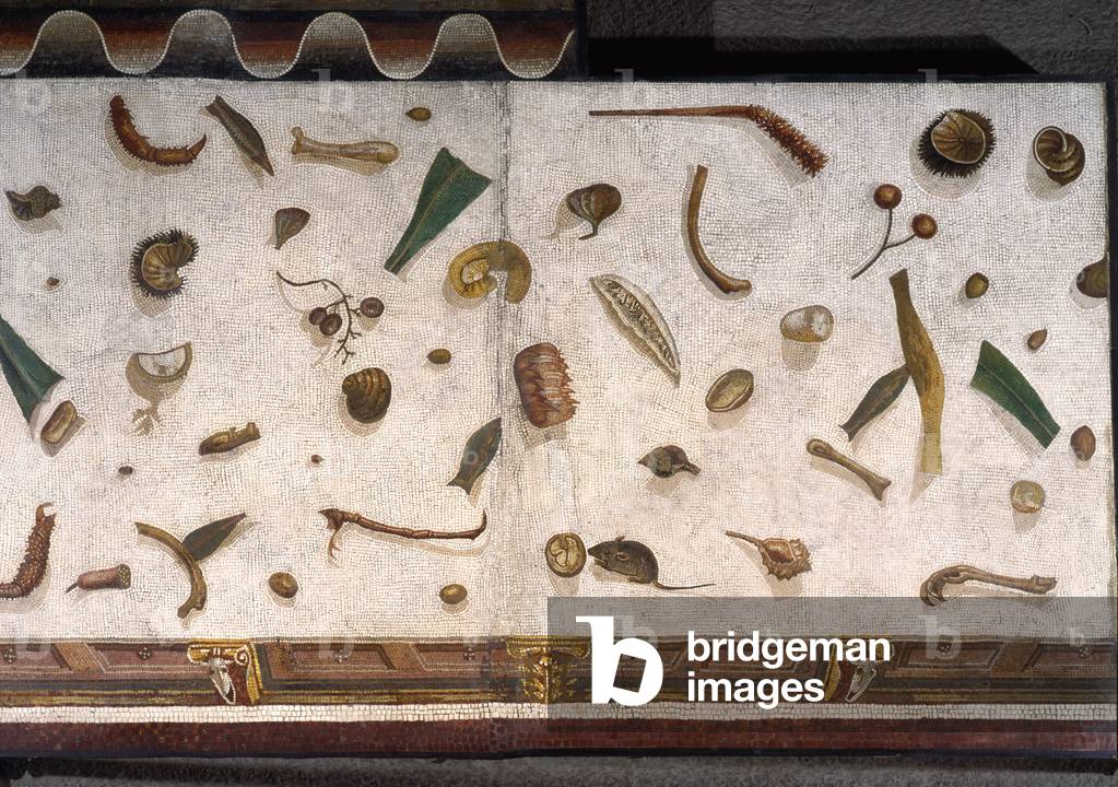 “Asarotos” (Floor unswept) Fragments of mosaic signed by Harakliton from Rome, 2nd century AD, Rome