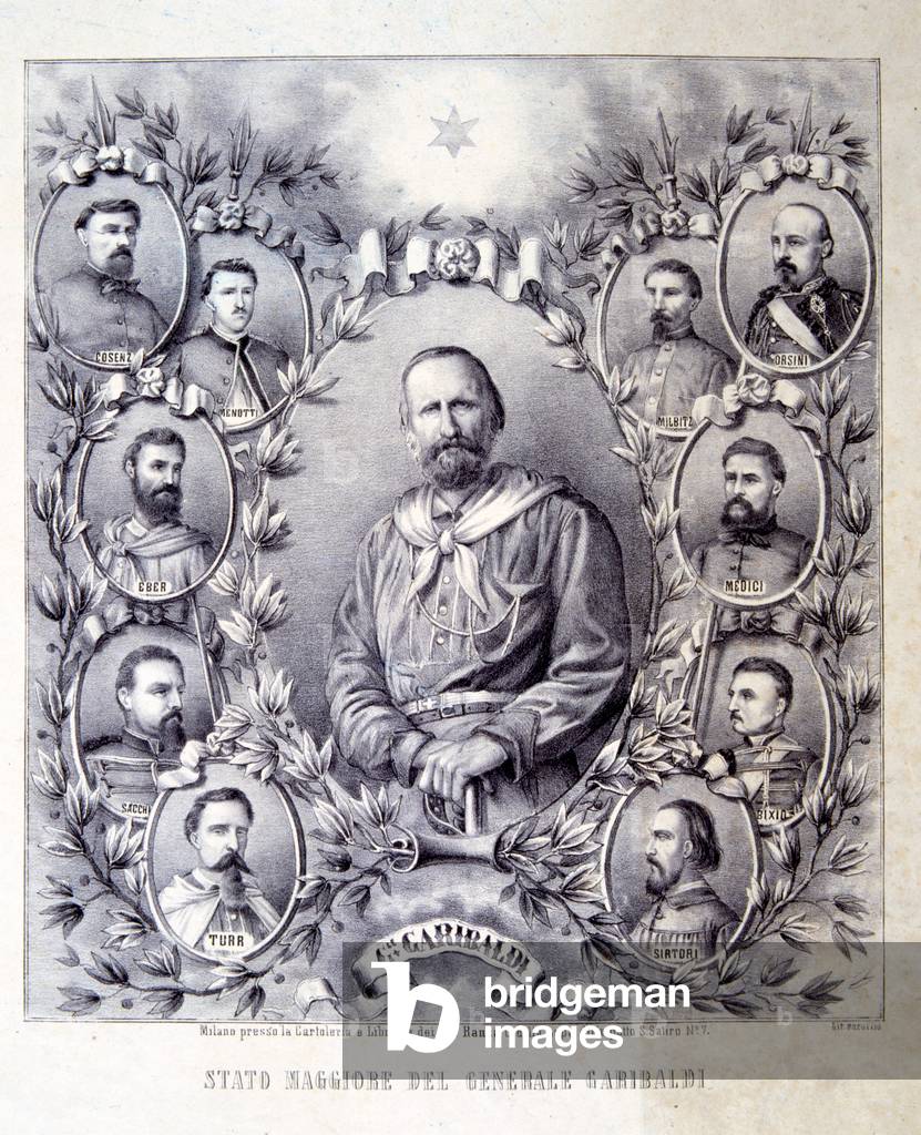 The Staff of General Garibaldi, illustration from 'The History of Italy' (litho)