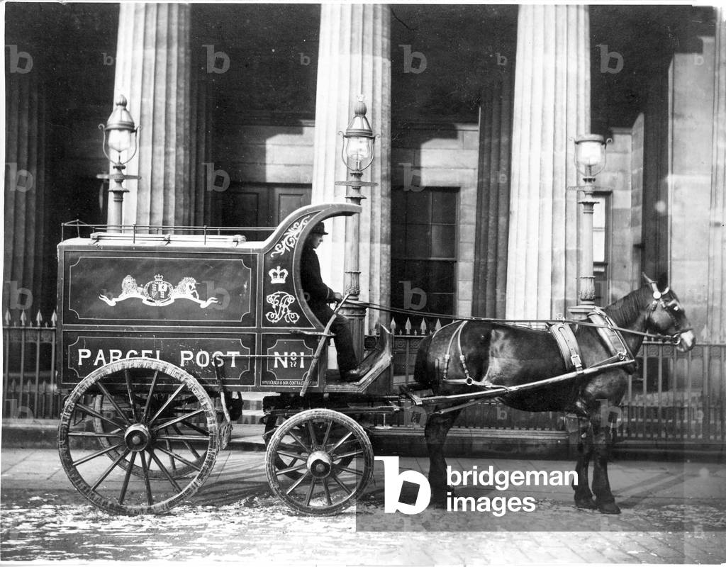 Horse-drawn mail van (b/w photo)