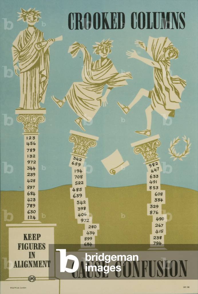 Crooked columns cause confusion, Keep figures in alignment, 1956 (colour litho)