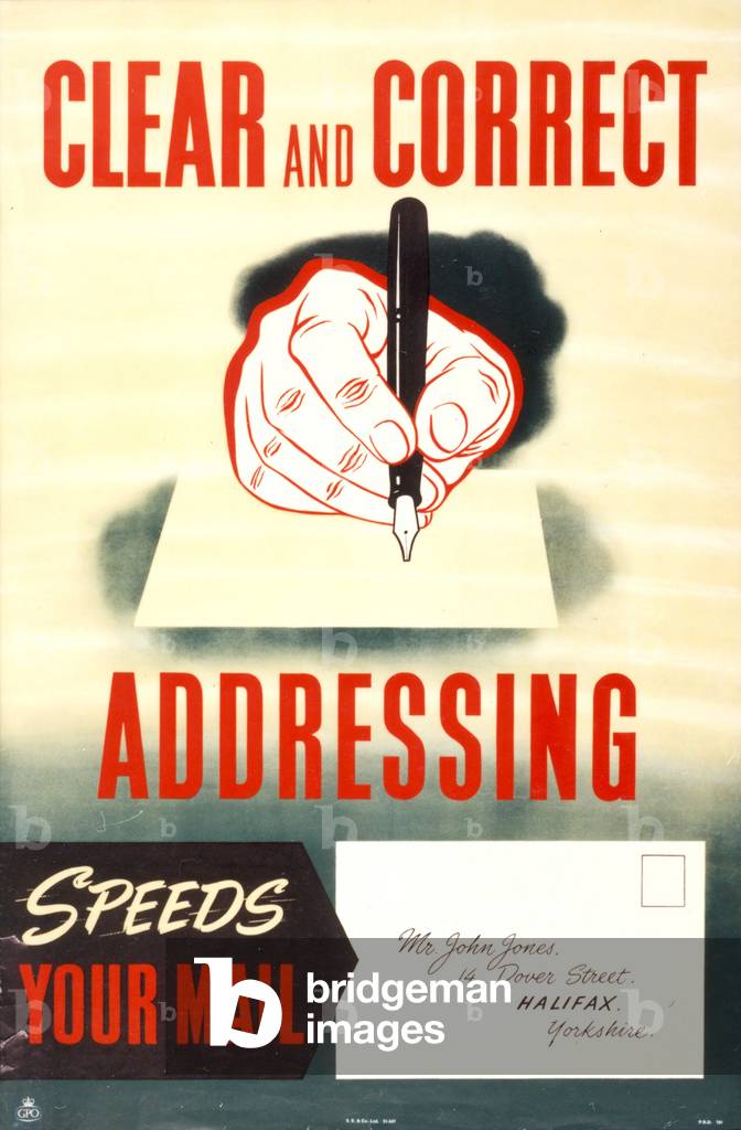 Clear and correct addressing speeds your mail, 1955 (colour litho)