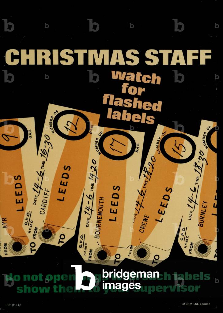 Christmas staff - watch for flash labels, 1964 (colour litho)