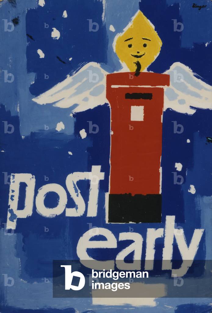 Post Early, 1958 (poster paint & collage on board)