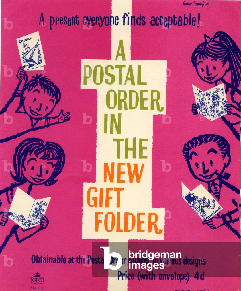 A present everyone finds acceptable! A postal order in the new gift folder, 1960 (colour litho)