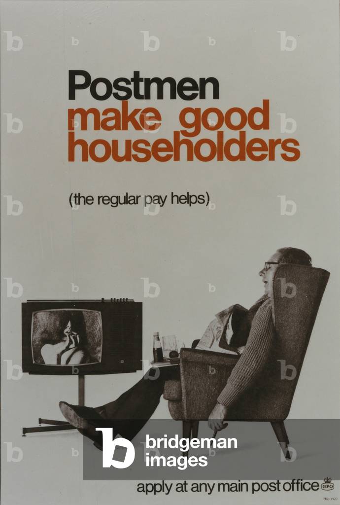 Postmen make good householders - The regular pay helps, 1968 (colour litho)
