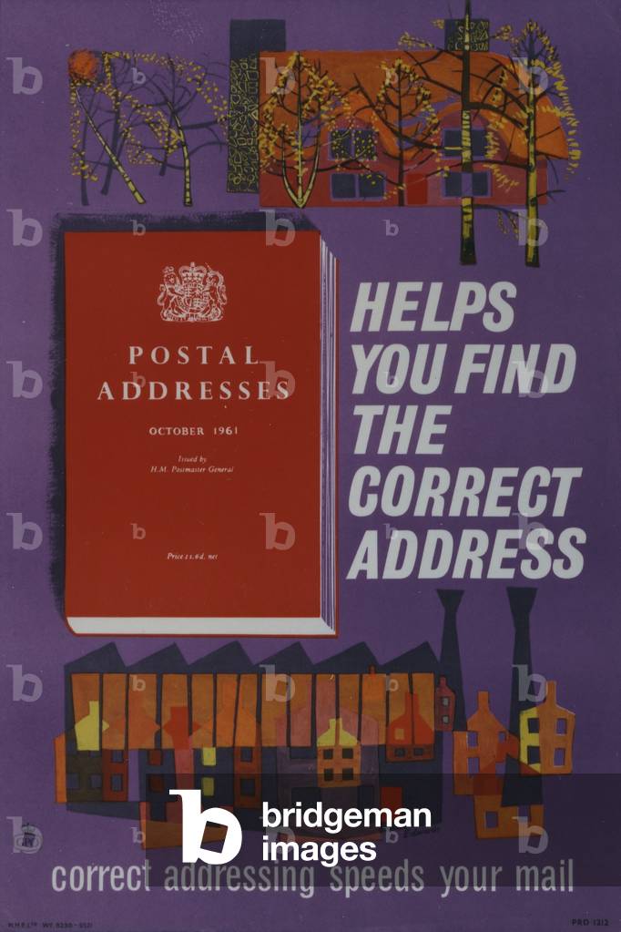 'Postal Addresses' helps you find the correct address, 1961 (colour litho)