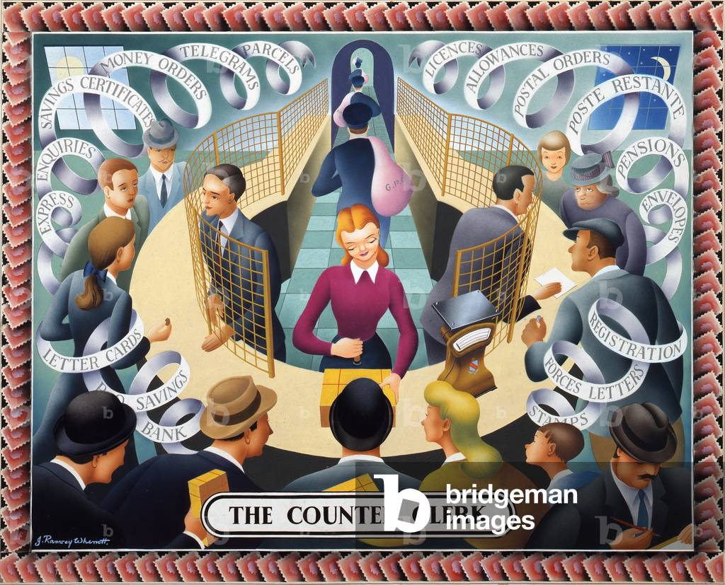 The Counter Clerk, 1955 (paint on board)