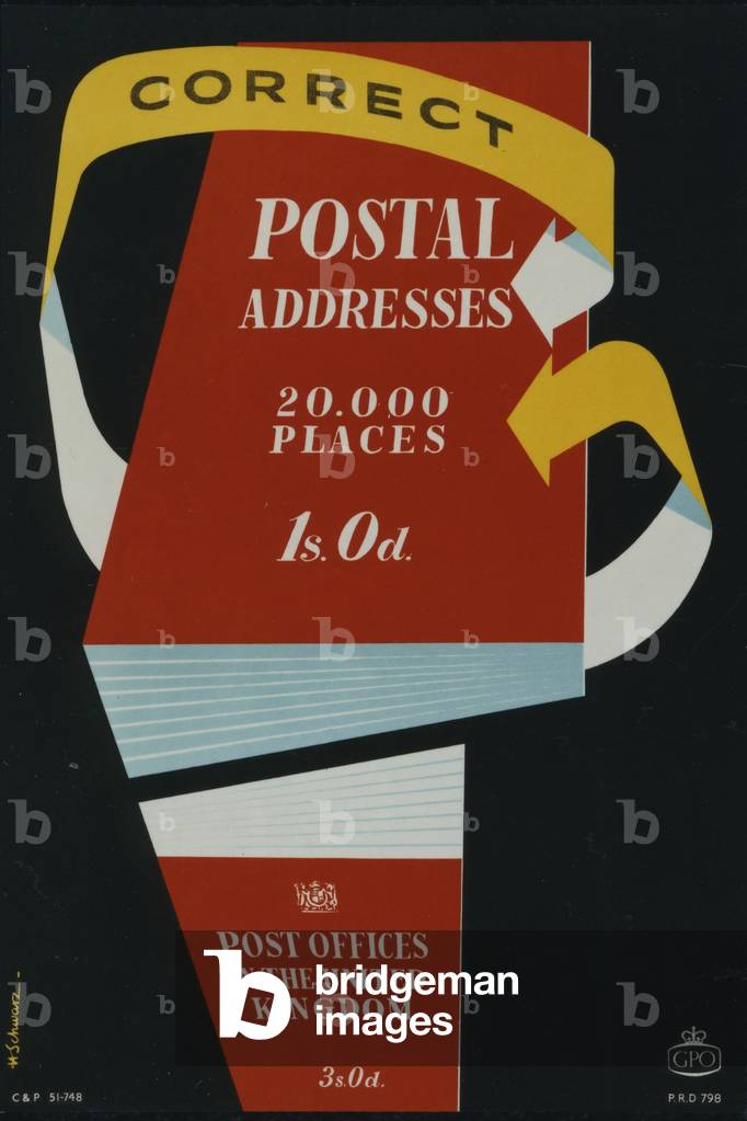 Correct 'Postal addresses', 'Post Offices in the United Kingdom', 1955 (colour litho)
