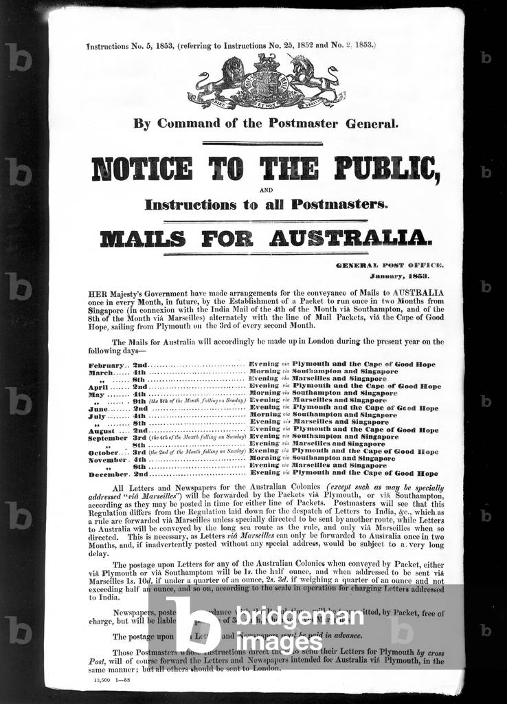 Mails for Australia, 1853 (litho)