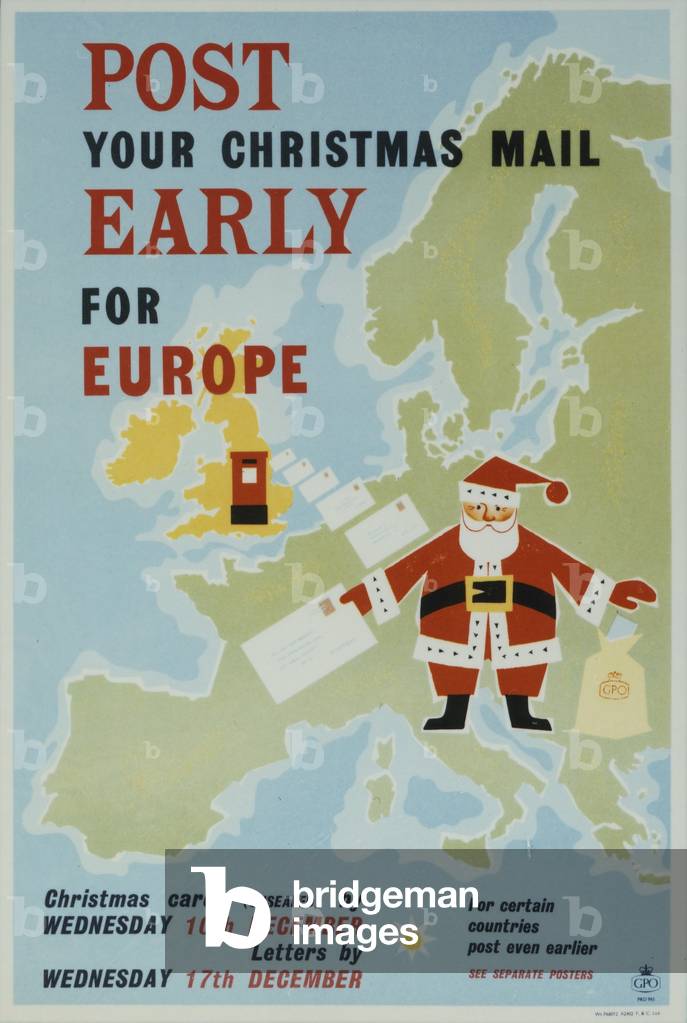 Post your Christmas mail early for Europe, 1958 (colour litho)
