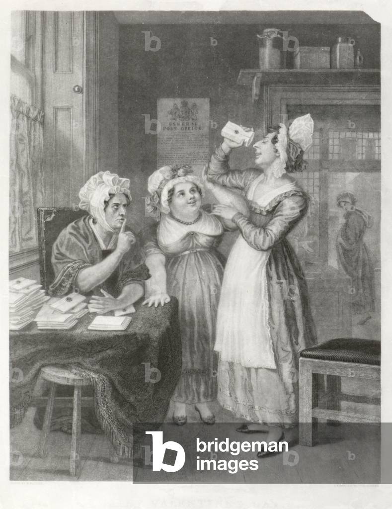 Saint Valentine's Day. The Post-Mistress, engraved by W.O. Geller, c.1800 (litho)