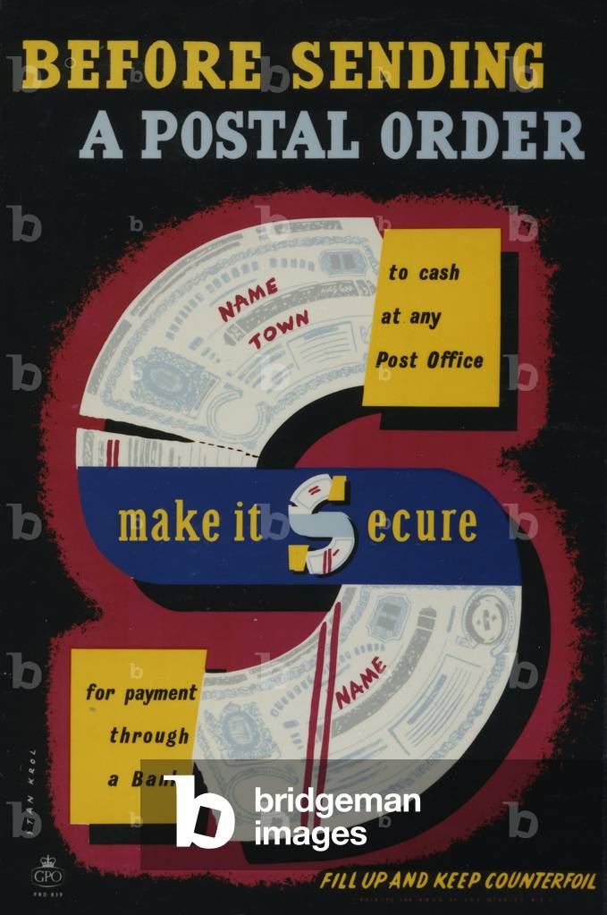 Before sending a postal order make it secure, 1956 (colour litho)