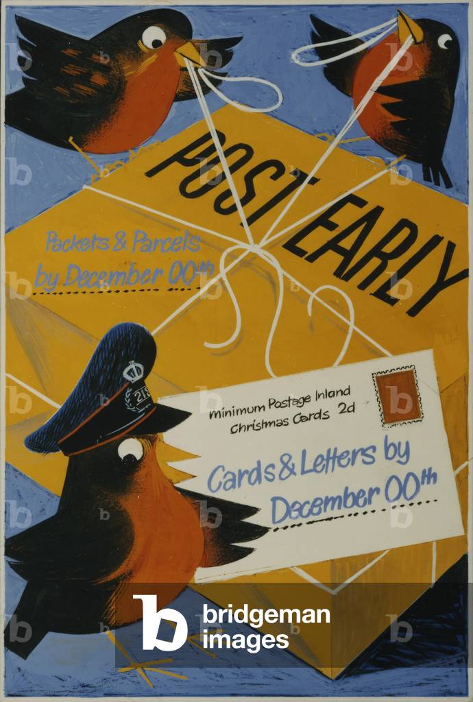 Post Early, 1956 (poster paint on board)