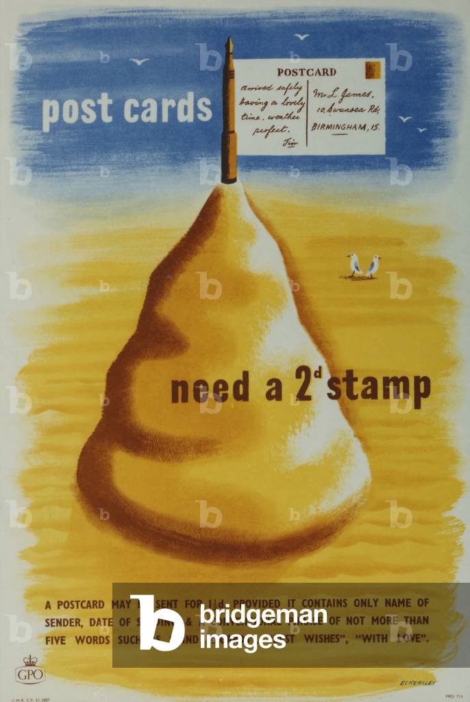 Post cards need a 2d stamp, 1953 (colour litho)