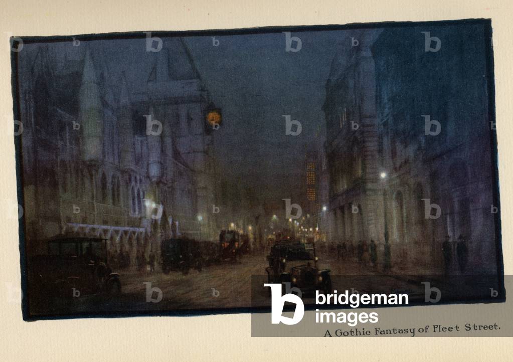 A Gothic Fantasy of Fleet Street, from 'The New Lights o' London', published 1926 (colour litho)