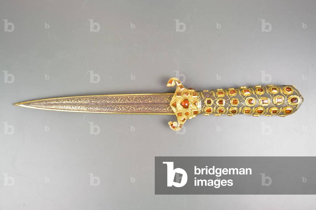A dagger, traditionally called Henry VIII’s dagger, c.1550 (white jade, garnets & gold)