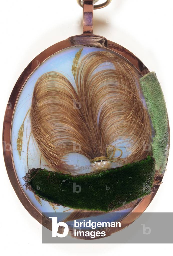 Frame for a miniature portrait of Mrs. Elliott (gold, opalescent glass & hair) (see also 3076356)