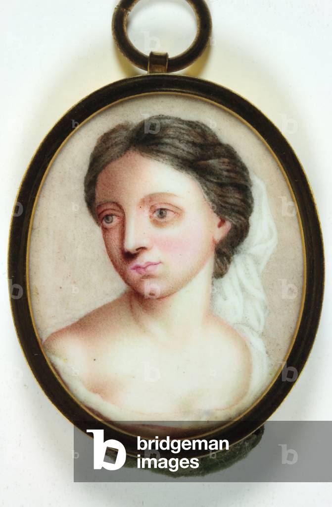 A lady in a decollete white dress (enamel on copper)