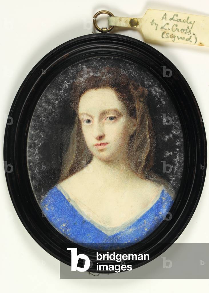 A Lady in blue bodice with brown hood (w/c on vellum)