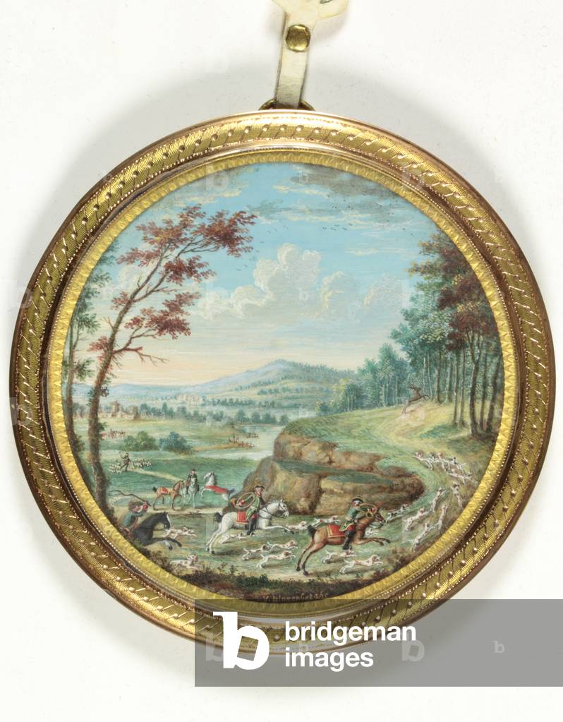 A hunting scene in the forest of Fontainebleau (enamel)