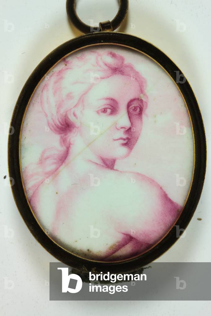 A lady looking over her right shoulder (enamel on copper)