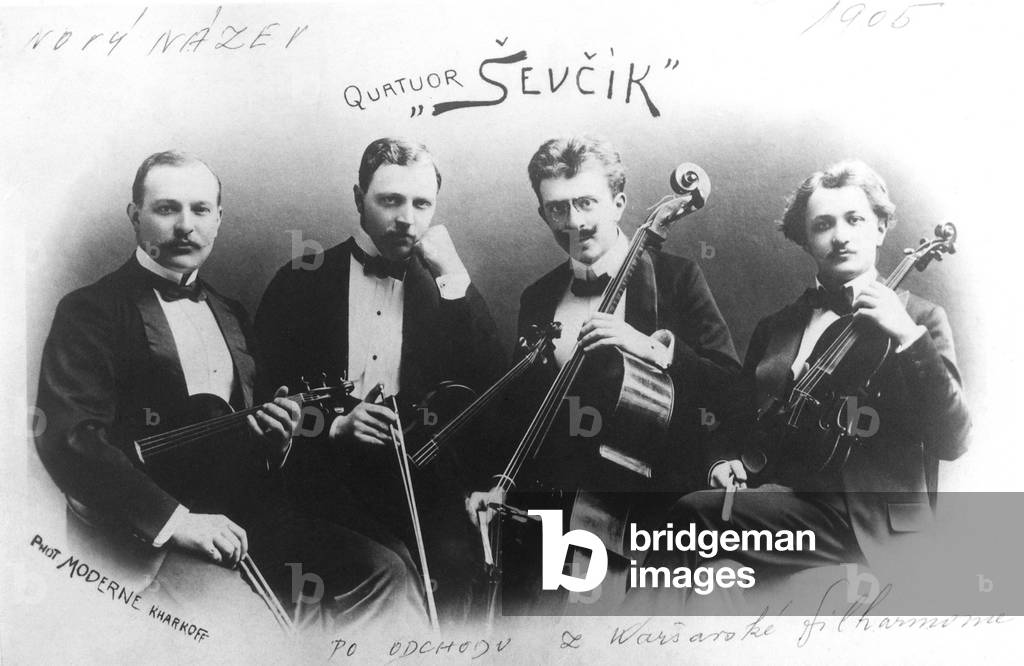 Sevcik quartet , 1905. Left to right: Bohuslav Lhotsky, Karel Prochazka, Bedrich Vaska, Karel Morav