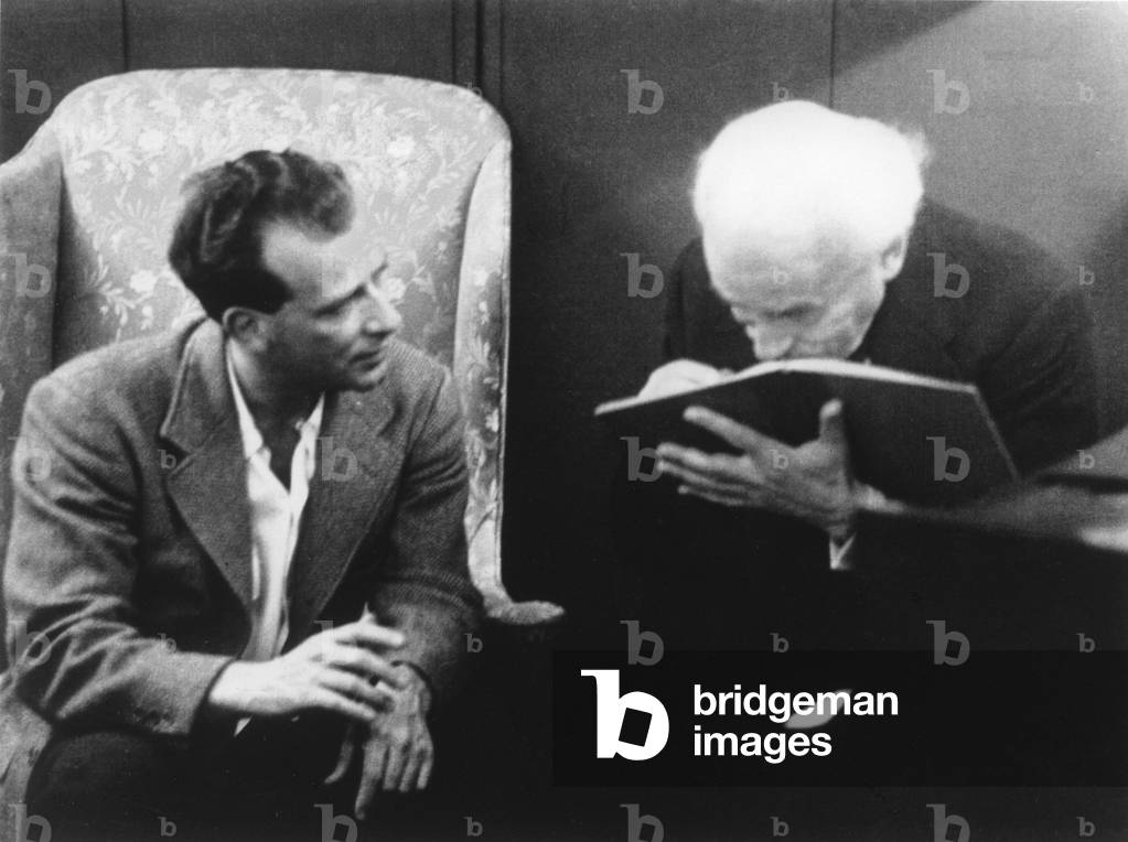 Milton Katims, American violinist  & conductor, & Arturo   Toscanini, Italian conductor,  in  1947