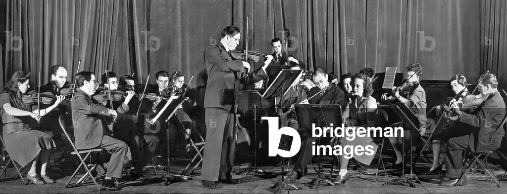 Adolf Busch & Busch Chamber Players rehearsing Brandenburg Concerto No. 4,  New York, 1942 (b/w photo)