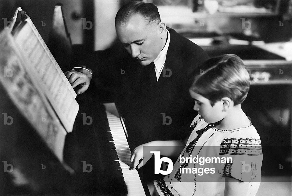 Ruth Slenczynska American pianist with father (b/w photo)