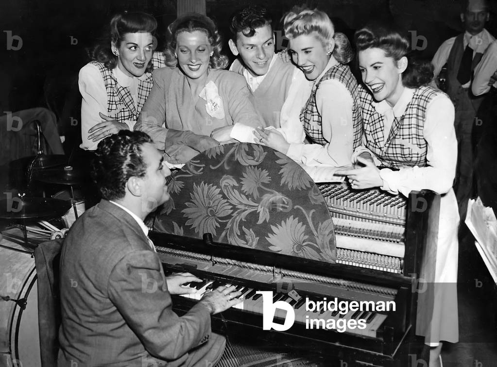 Frank Sinatra American popular singer Andrews Sisters, 1940's (b/w photo)