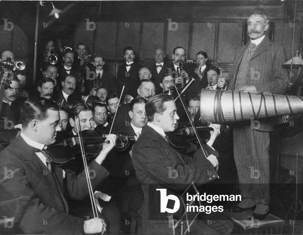 Sir Edward Elgar recording at 21 City Road, London January 1914. English composer, 2 June 1857 -23 February 1934.