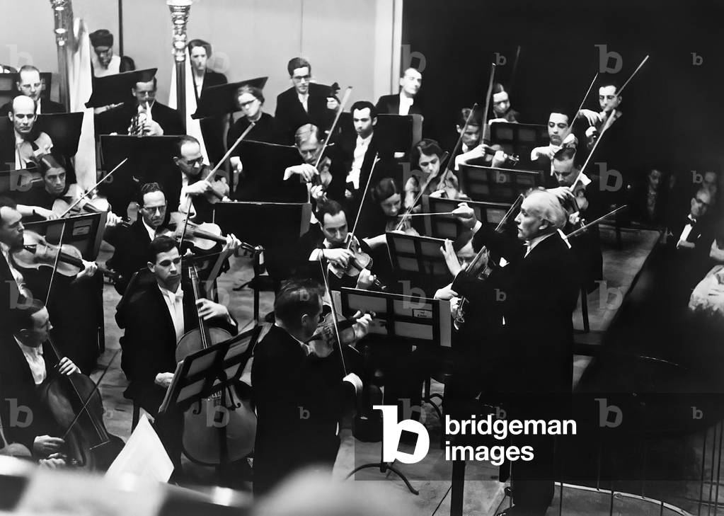 Adolf Busch & Arturo Toscanini,  German violinist  &  Italian conductor, Lucerne, 1939 (b/w photo)