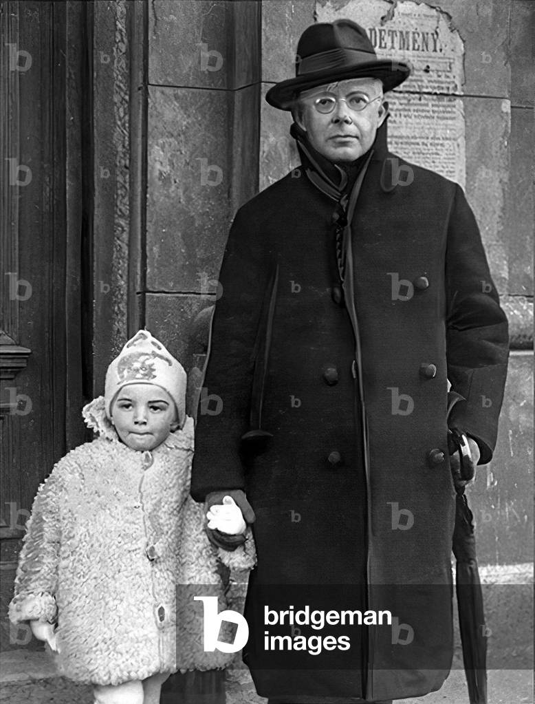 Bela Bartok Hungarian composer & pianist with his son Peter, 1929 (b/w photo)