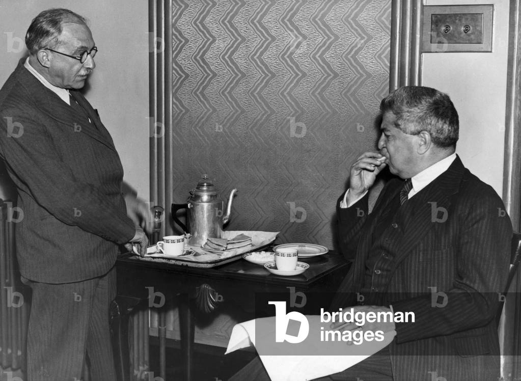 Fred Gaisberg of HMV & Artur Schnabel, Austrian pianist, at Abbey Road Studios, 1930s