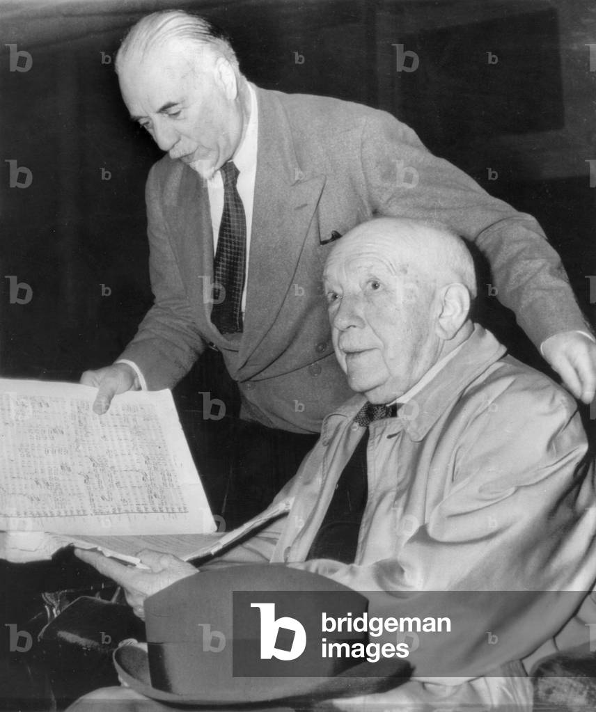 Sir Thomas Beecham & Richard Strauss, English conductor & German composer & conductor , 1947 (b/w photo)