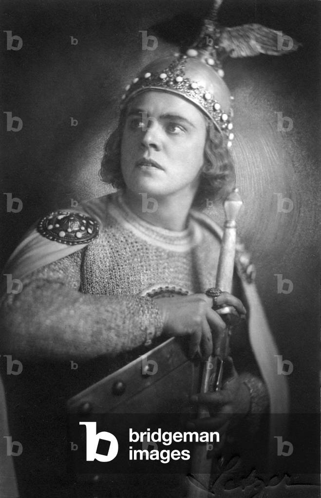 Karl Aagaard Oestvig as Lohengrin, title character in opera of same name by Richard Wagner.