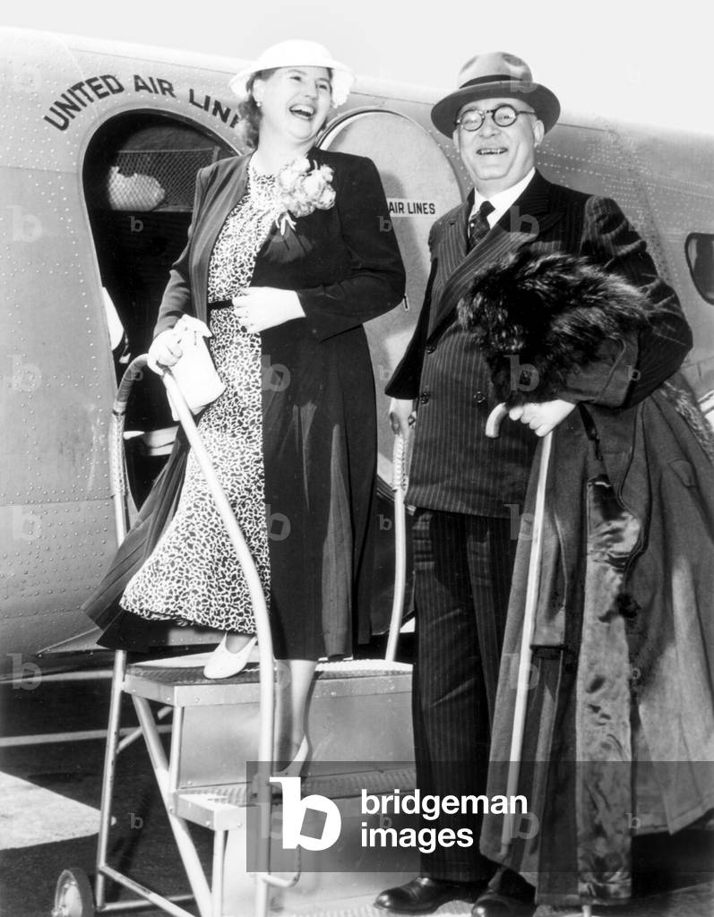 Kirsten Flagstad, Norwegian soprano, & husband Henry Johansen arrive by plane