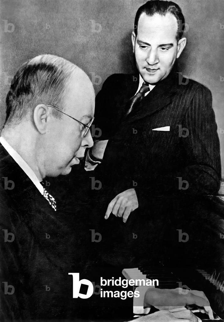 Sergei Prokofiev, Russian composer pianist & conductor & David Oistrakh, Russian violinist, c.1942 (b/w photo)