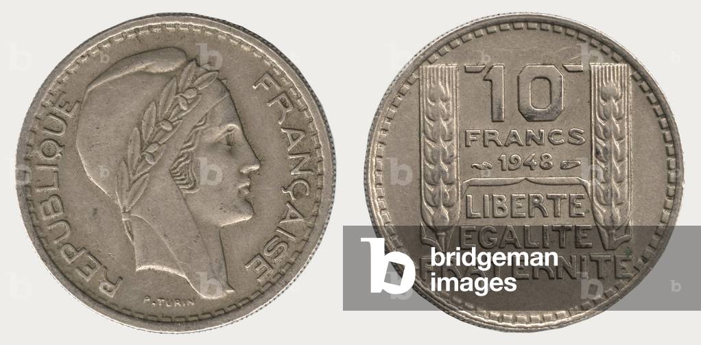 French coin of 10 francs in 1948