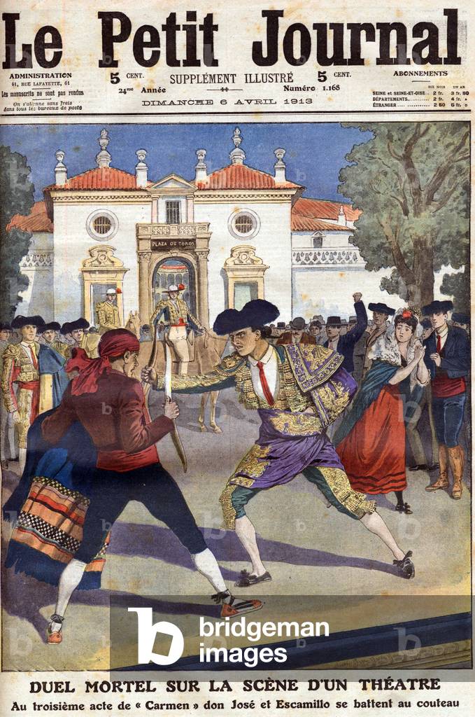 Fatal duel on the stage, during the performance of Carmen, 1913 (print)