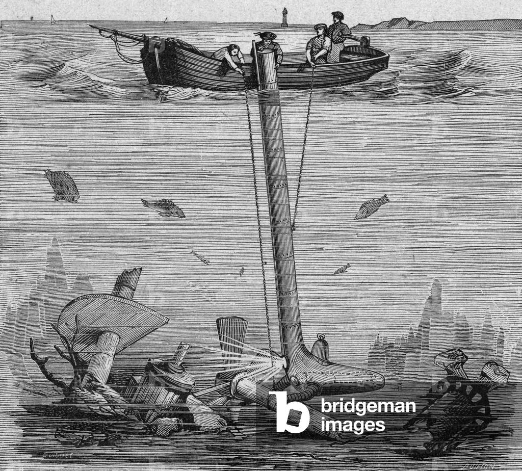 Underwater explorer by Jean Batiste Jobard (1792-1861) ancestor of scaphander, engraving