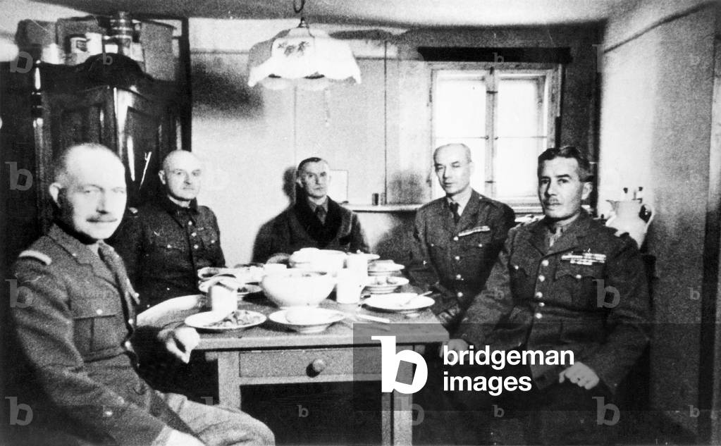 french generals Gibert, Mast, Coradin, Girot and Musse in Mast's room in the Koenigstein fortress (used for prisoners of war camp, initially for Polish prisoners, later for French officers and generals) april 17, 1942