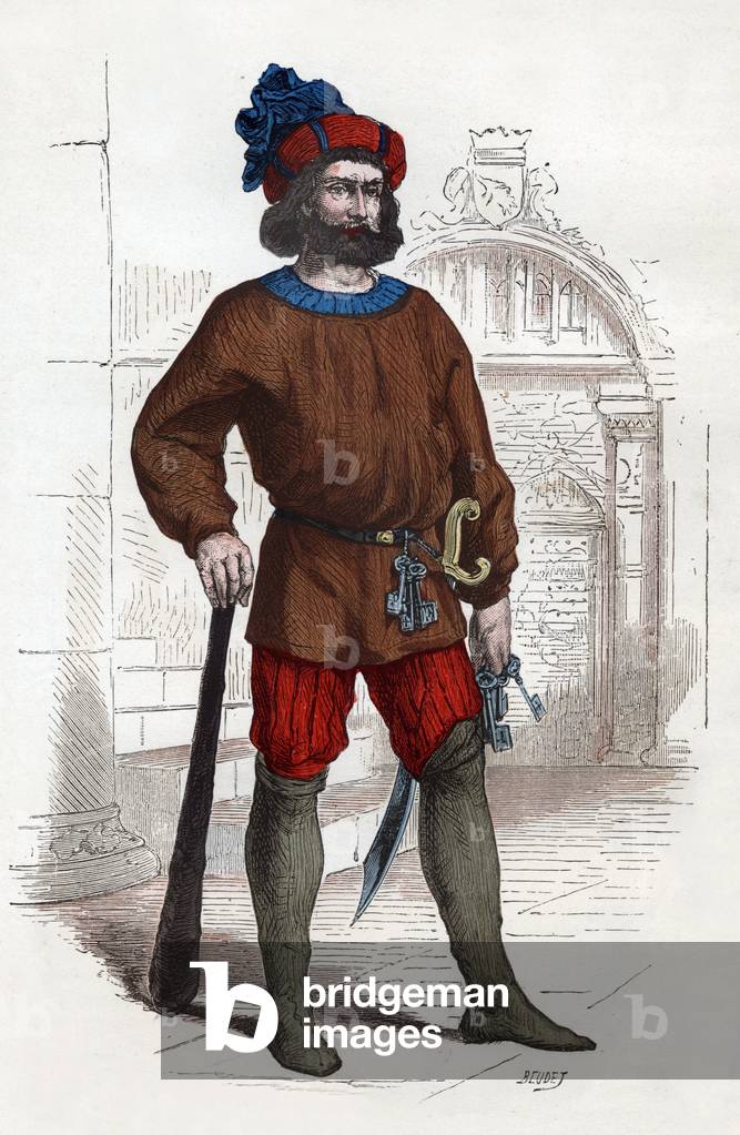 Parisian jailer, 1490, engraving from a book about Paris through the ages (1878)