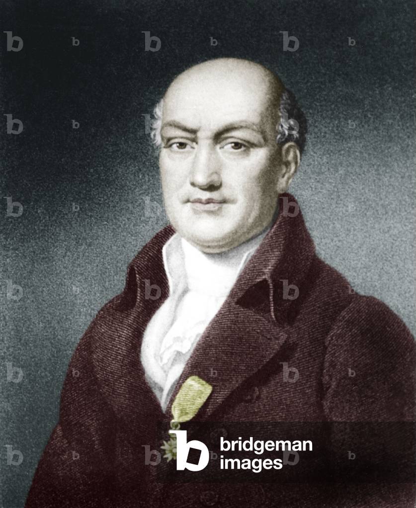 Jean Baptiste Joseph Delambre (1749-1822) french astronomer and mathematician, engraving after Boilly colourized document
