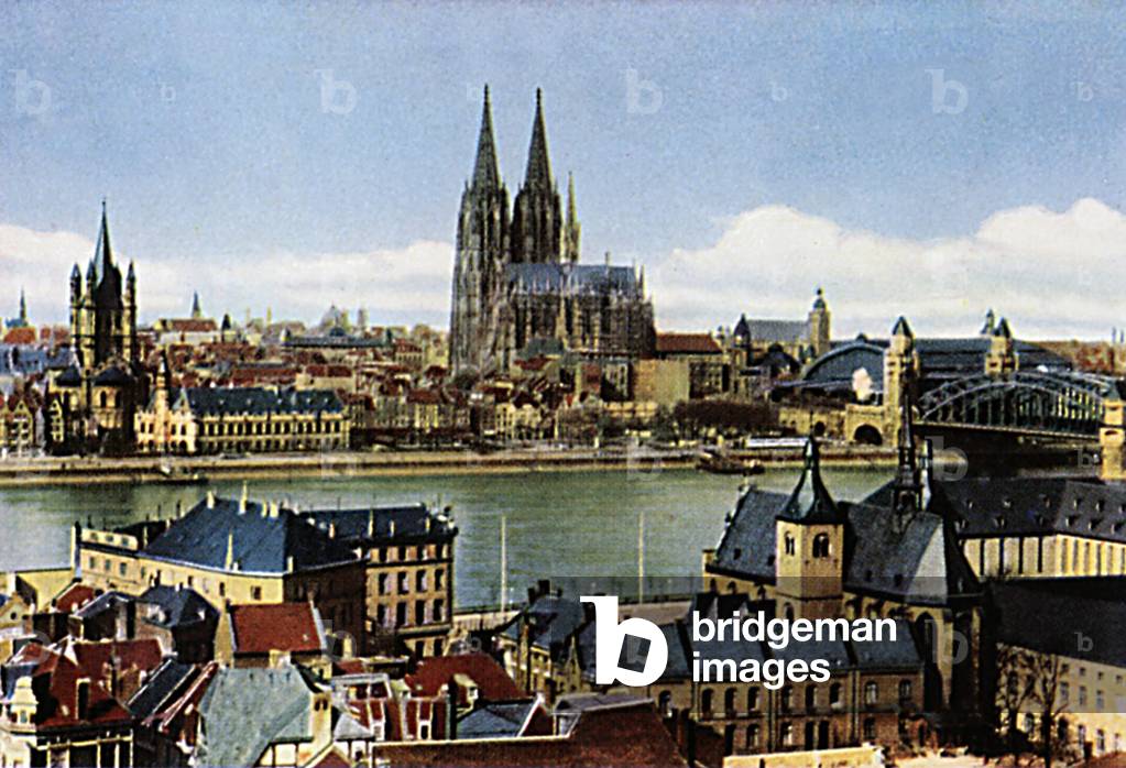 Cologne: cathedral and town, 1950's (postcard)