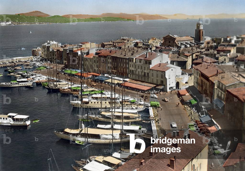 Saint Tropez, France: the harbour, Postcard, 1951