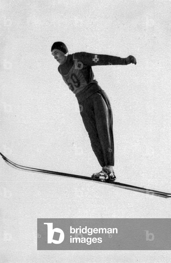 Olympic games in Garmisch-Partenkirchen, 1936: Nordic combined: Olaf Hoffsbakken (silver medal) here during ski jumping