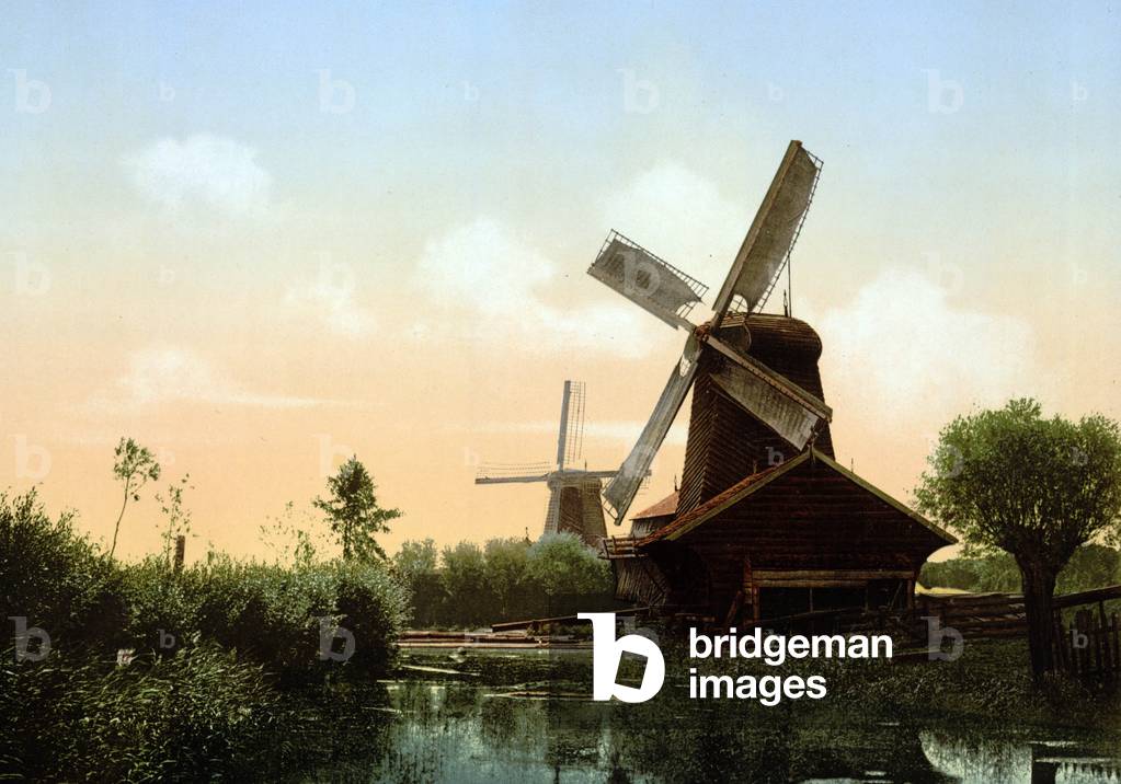 Dordrecht, Netherlands, c. 1890: windmills