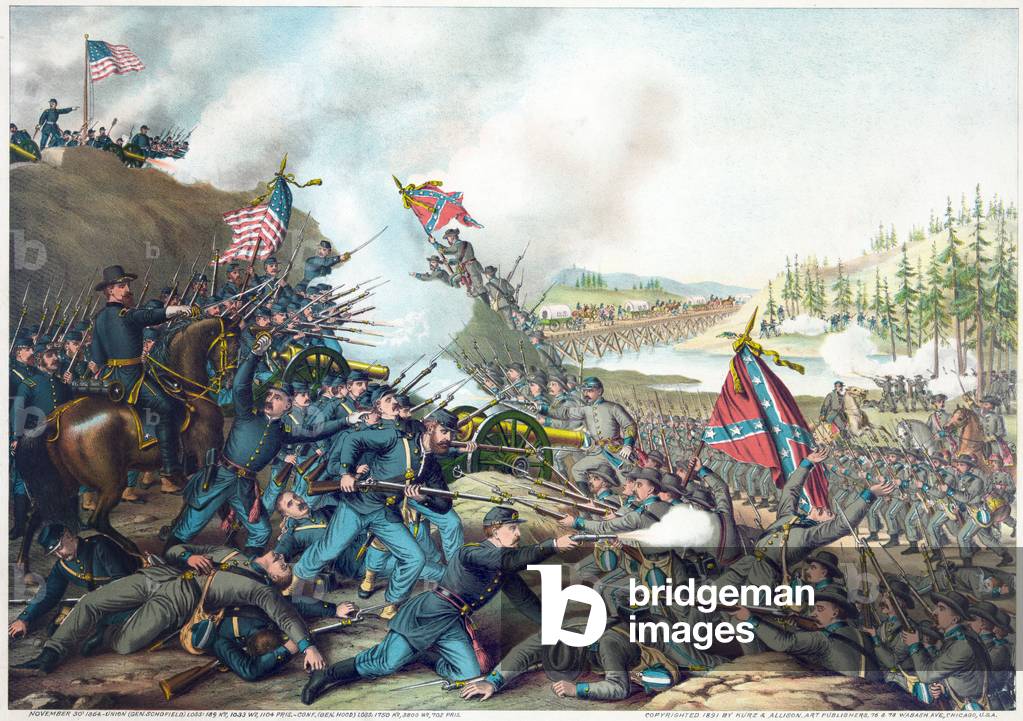 American civil War (1861-1865): battle of Franklin (Tennessee) november 30, 1864: victory of unionist army led by general John McAllister Schofield (l) against confederate army led by general John Bell Hood,